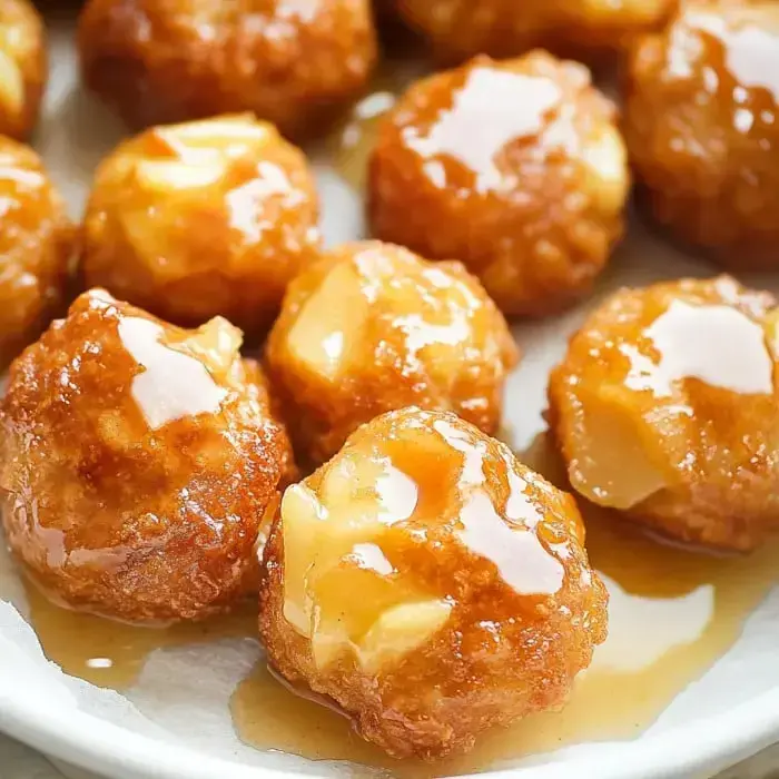 Un primer plano de deliciosas bolitas de manzana glaseadas servidas en un plato.