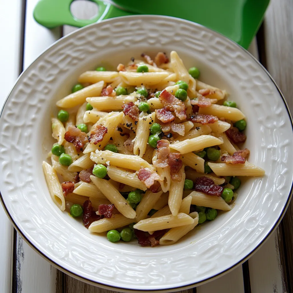 Macarrones con Guisantes y Panceta