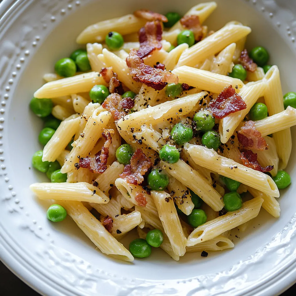 Macarrones con Guisantes y Panceta