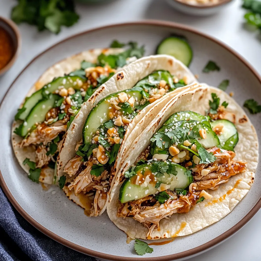 Tacos de Pollo Teriyaki con pepinos cremosos al sésamo