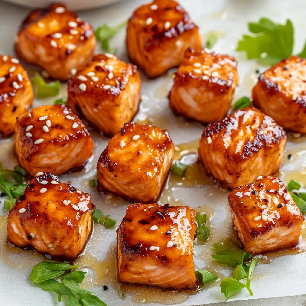 Trozos de Salmon Glaseados en Miel y Ajo