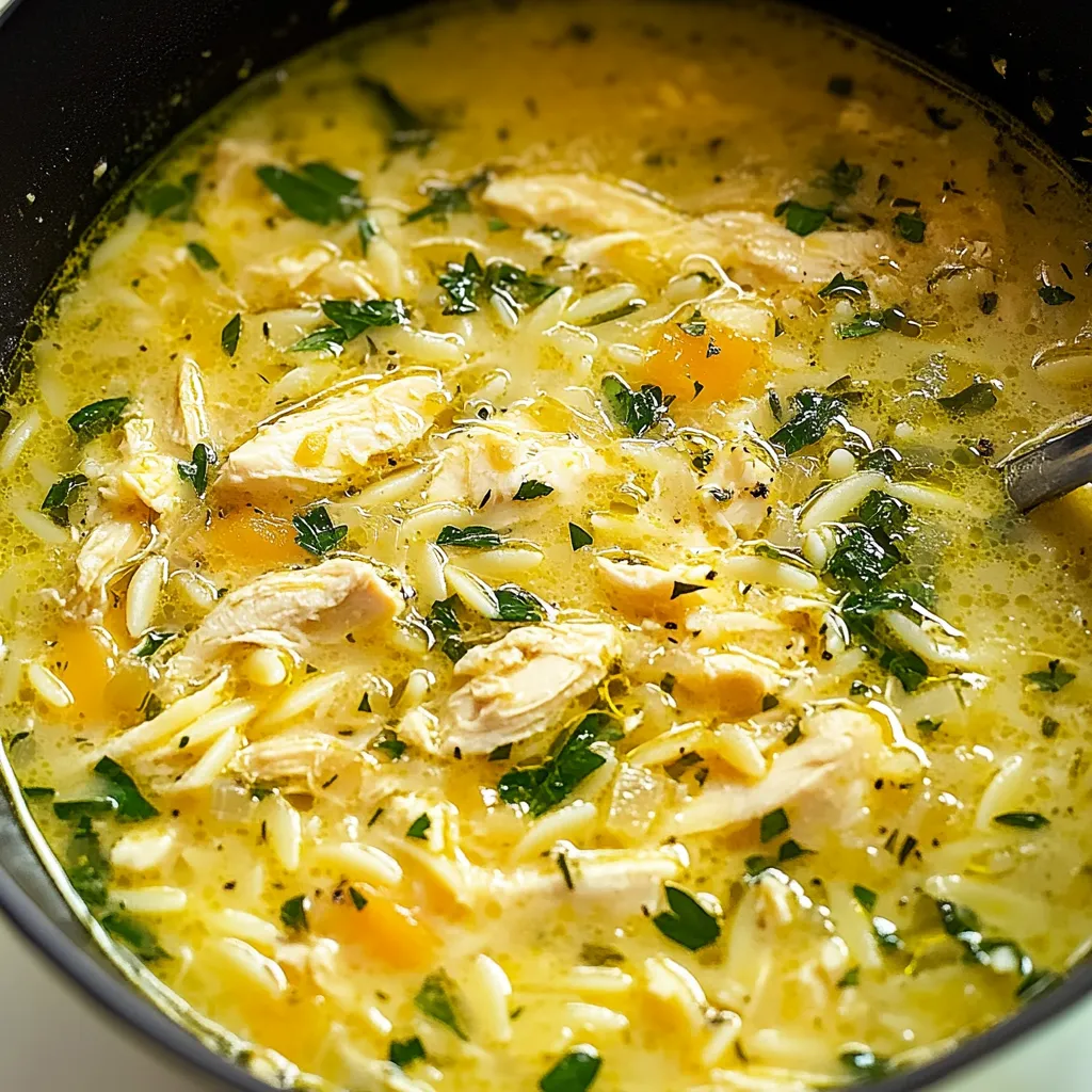 Sopa de pollo, limón y orzo