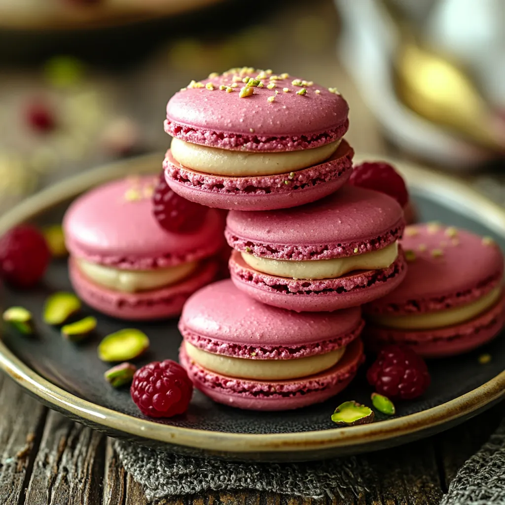 Lujosos Macarons de Pistacho y Frambuesa Fáciles