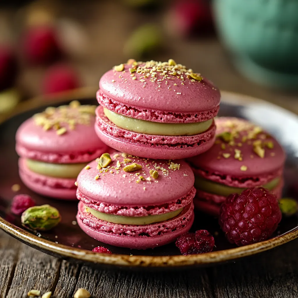 Elegantes Macarons de Pistacho y Frambuesa