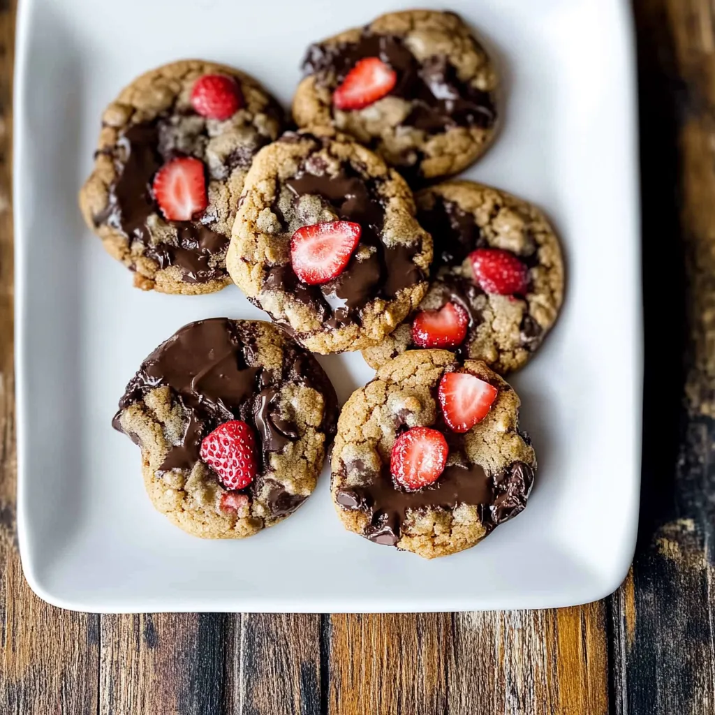 Galletas de Chocolate Negro y Fresa En Un Plato Blanco