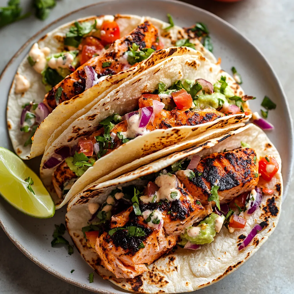 Tacos de Salmón Ennegrecido Fáciles (Porción Pequeña)