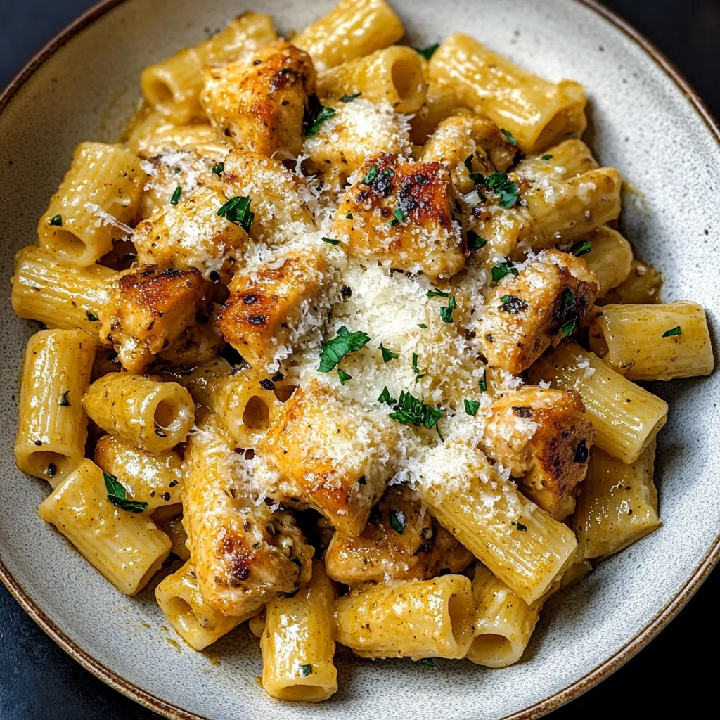 Pollo con Rigatoni en Salsa Cremosa de Ajo y Mantequilla