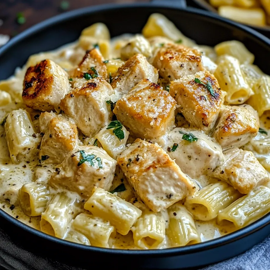 Delicioso Pollo con Rigatoni en Salsa Cremosa de Ajo y Mantequilla