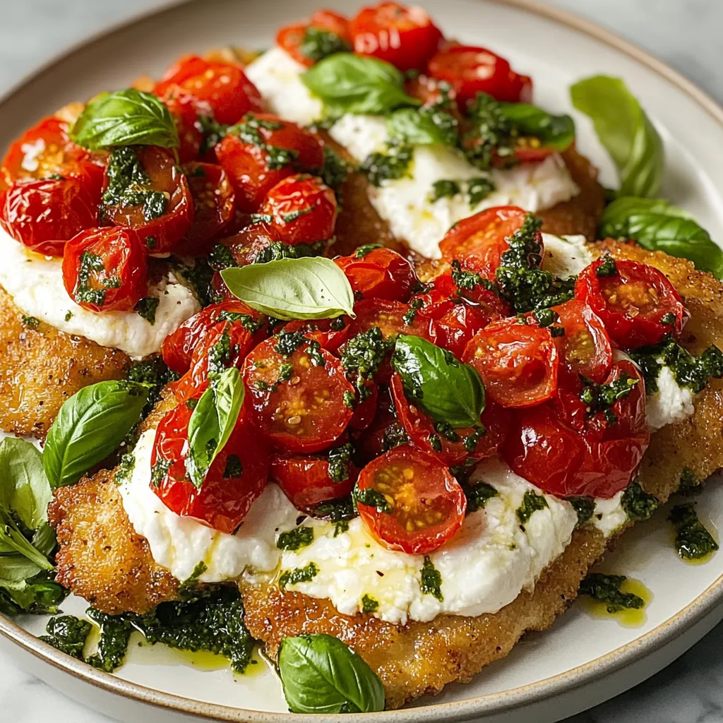 Milanesas de Pollo con Albahaca, Tomates Asados y Queso Oaxaca