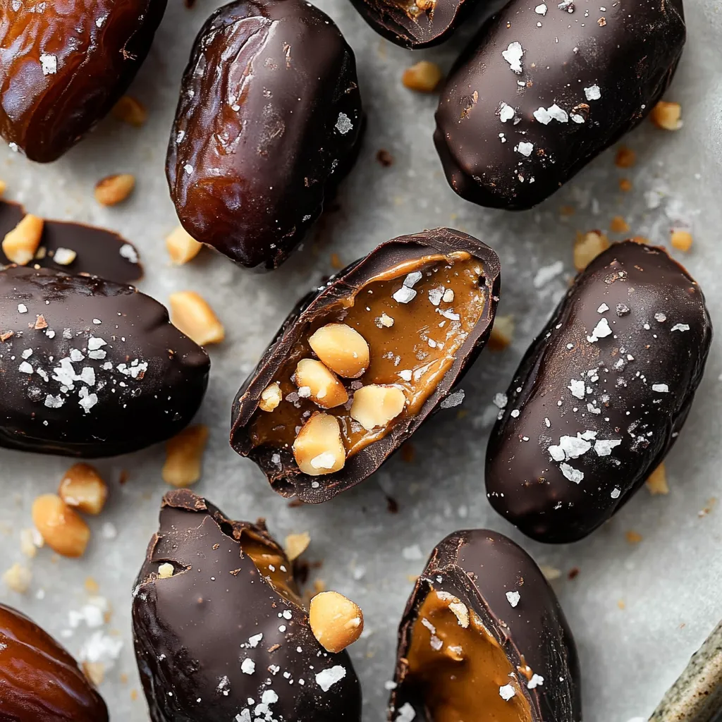 dátiles rellenos de chocolate y mantequilla de cacahuete