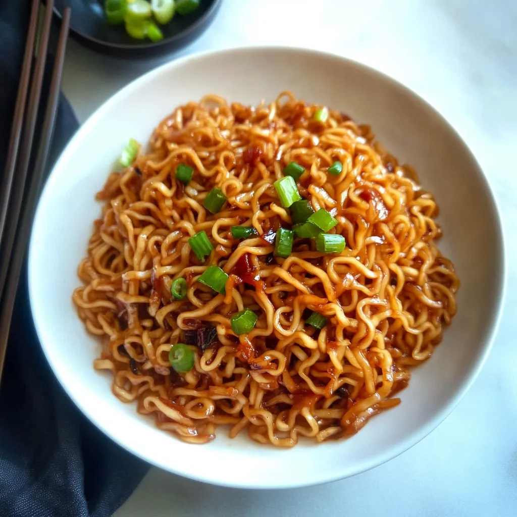 Fideos ramen picantes con sabores asiáticos