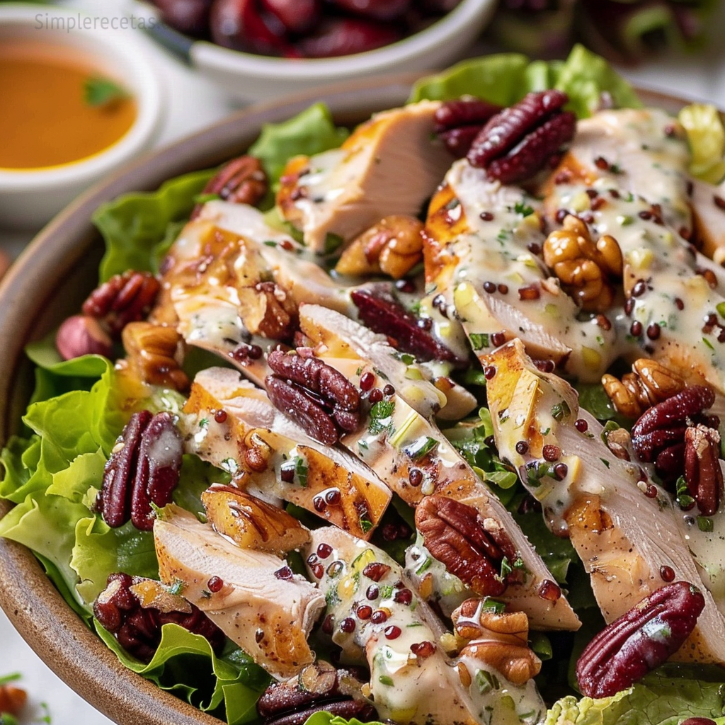 Ensalada de Pollo con Arándanos, Nueces Pecanas y Aderezo de Amapola