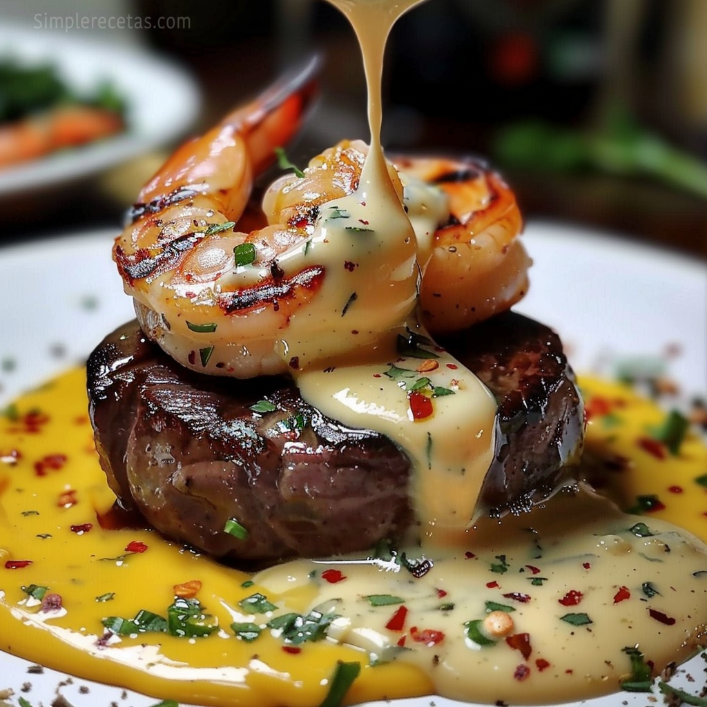 Filet Mignon con Camarones y Salsa de Crema de Langosta