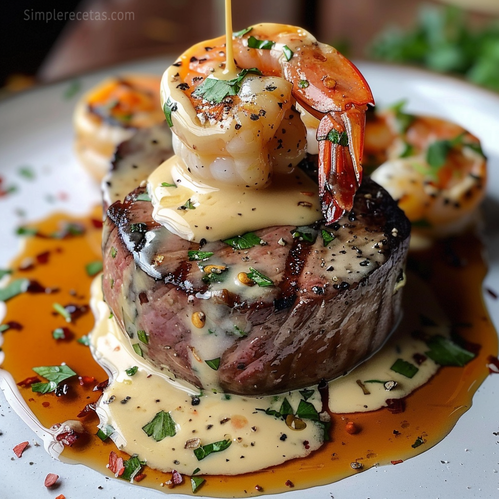 Filet Mignon con Camarones y Salsa de Crema de Langosta